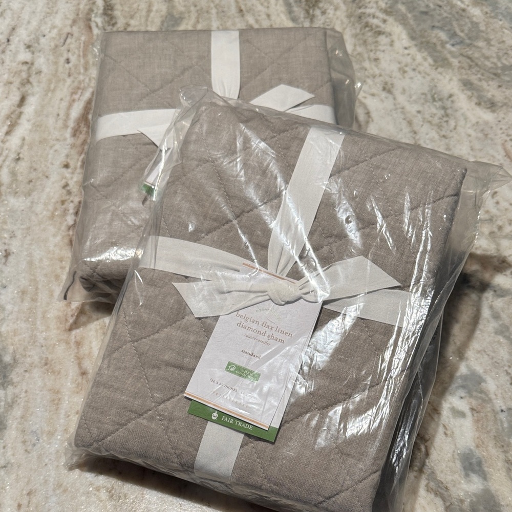 NWT Pottery Barn Belgian Flax Linen Diamond Quilt Shams